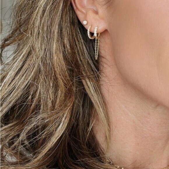 Perfect Everyday HUGGIES Gold Pave "Diamond" huggies w/cz High Quality hoops - Picture 10 of 14